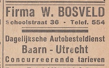 Firma W. Bosveld, dagelijkse autobesteldiensten Baarn-Utrecht
