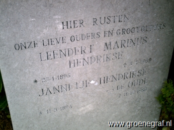 Grafmonument grafsteen Leendert Marinus  Hendrikse