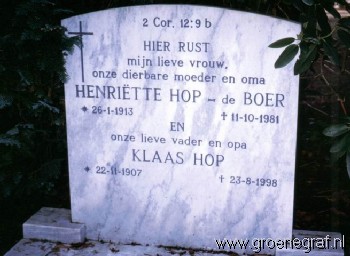 Grafmonument grafsteen Klaas  Hop