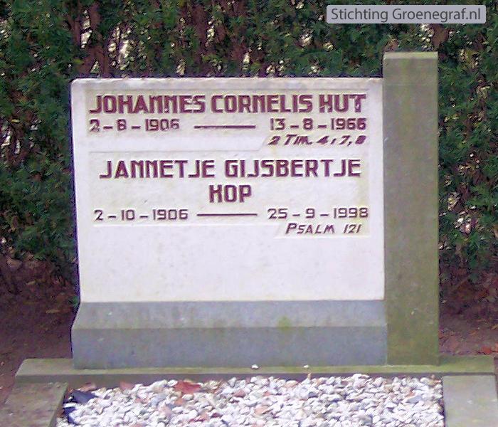 Grafmonument grafsteen Johannes Cornelis  Hut