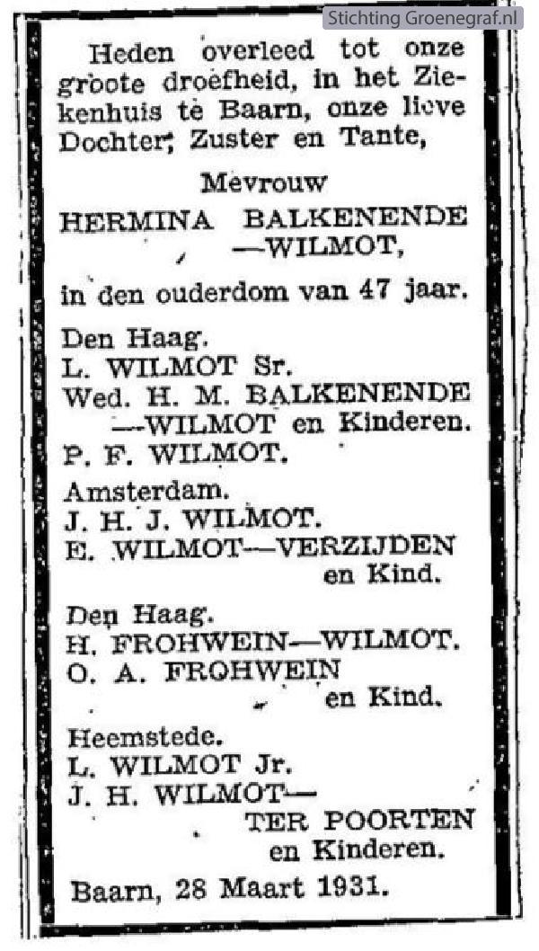 Overlijdensscan Hermina  Wilmot