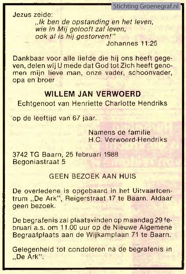 Overlijdensscan Willem Jan  Verwoerd