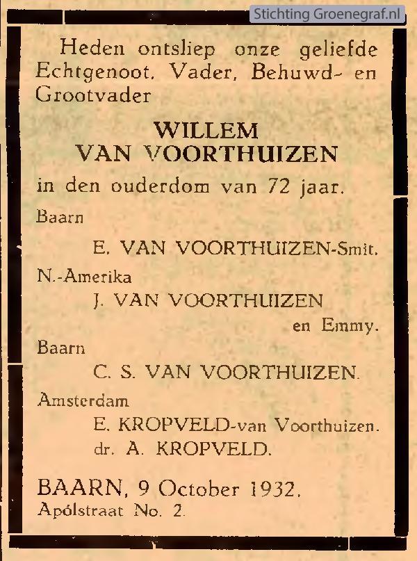Overlijdensscan Willem van Voorthuizen