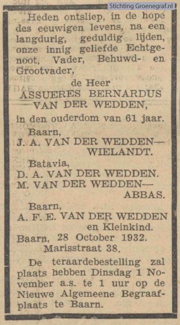 Overlijdensscan Assuerus Bernardus van der Wedden