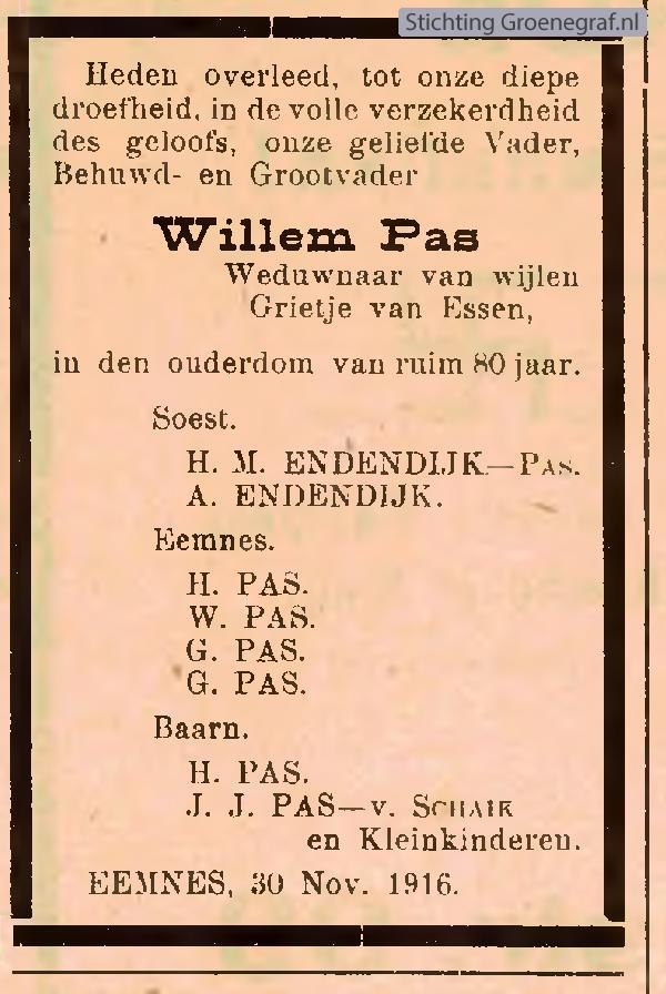 Overlijdensscan Willem  Pas