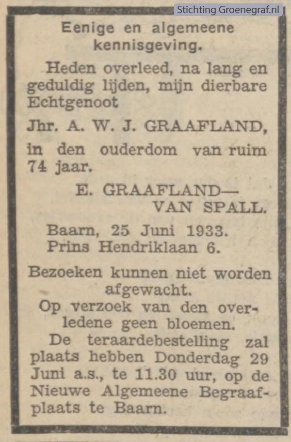 Overlijdensscan Archibald Willem Johan  Graafland