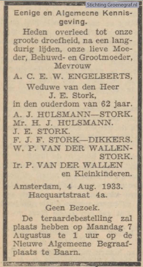 Overlijdensscan Adriana Catharina Elizabeth Wilhelmina  Engelberts