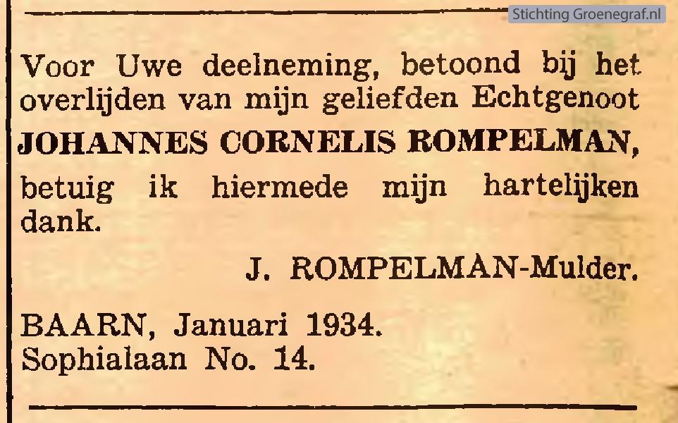 Overlijdensscan Johannes Cornelis  Rompelman