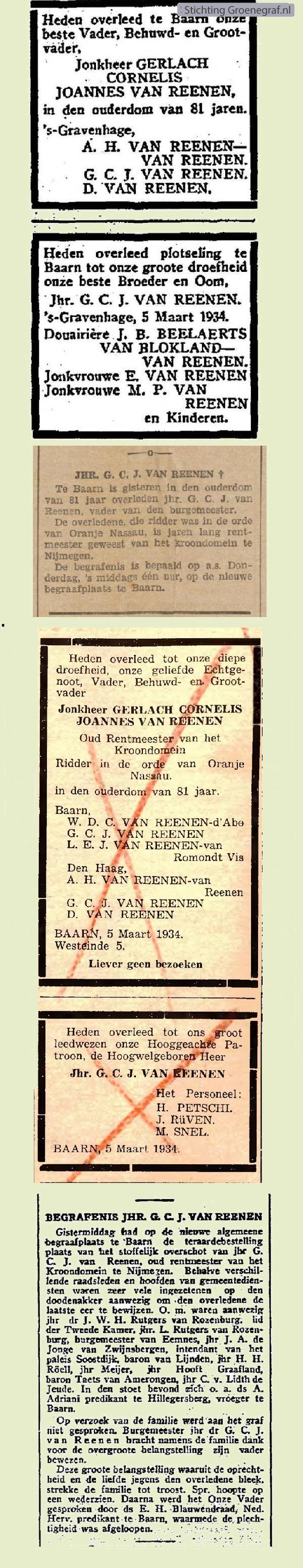 Overlijdensscan Gerlach Cornelis Joannes van Reenen