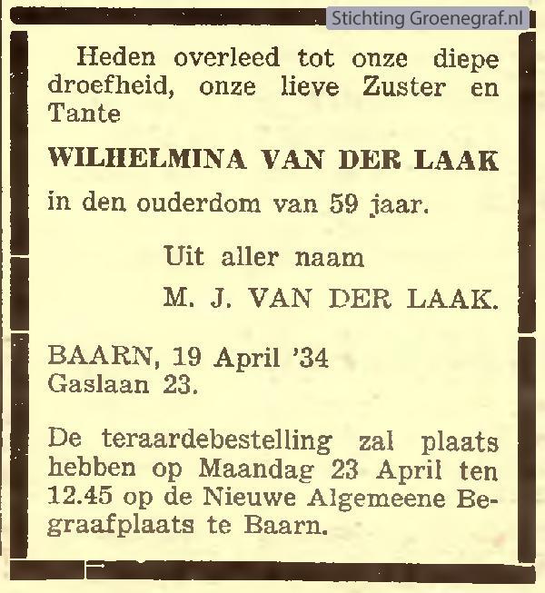 Overlijdensscan Willemijntje van der Laak