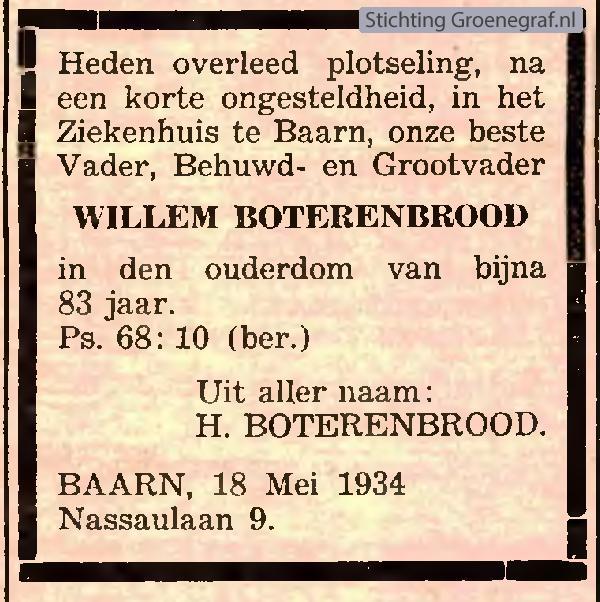 Overlijdensscan Willem  Boterenbrood