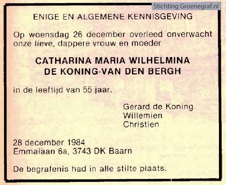 Overlijdensscan Catharina Maria Wilhelmina van den Bergh