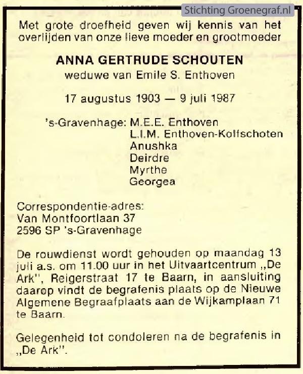 Overlijdensscan Anna Gertrude  Schouten