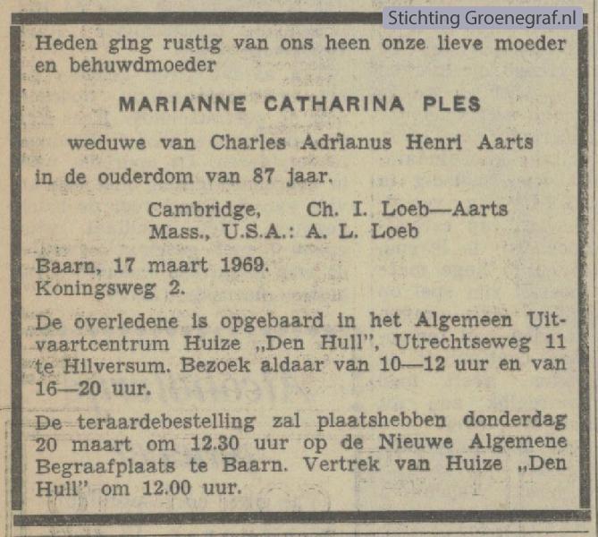 Overlijdensscan Marianne Catharina  Ples