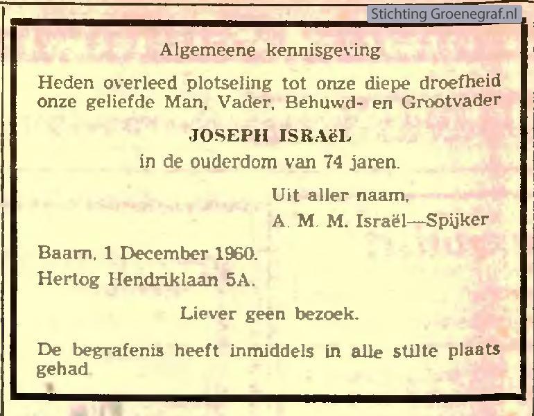 Overlijdensscan Joseph  Israël