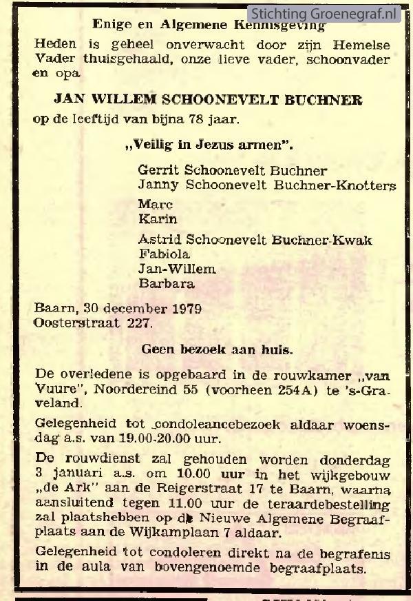 Overlijdensscan Jan Willem  Schoonevelt Büchner