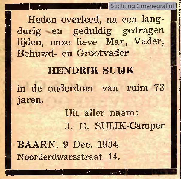 Overlijdensscan Hendrik  Suijk