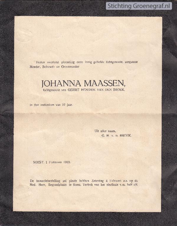 Overlijdensscan Johanna  Maassen