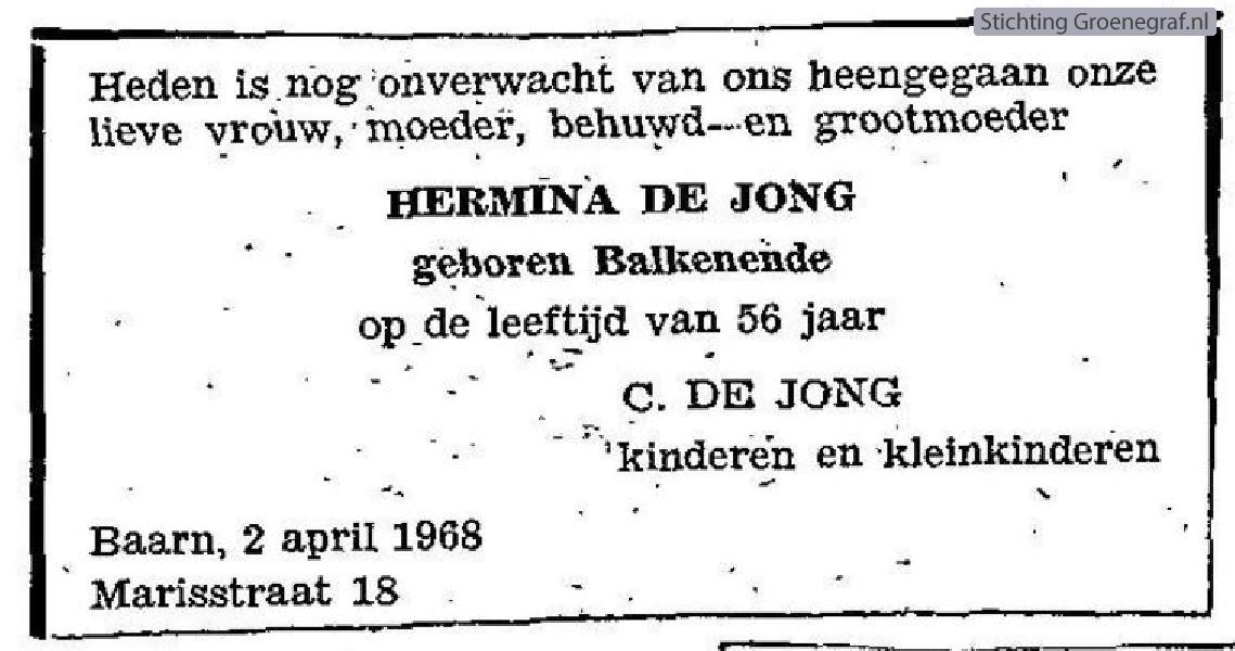 Overlijdensscan Hermina  Balkenende
