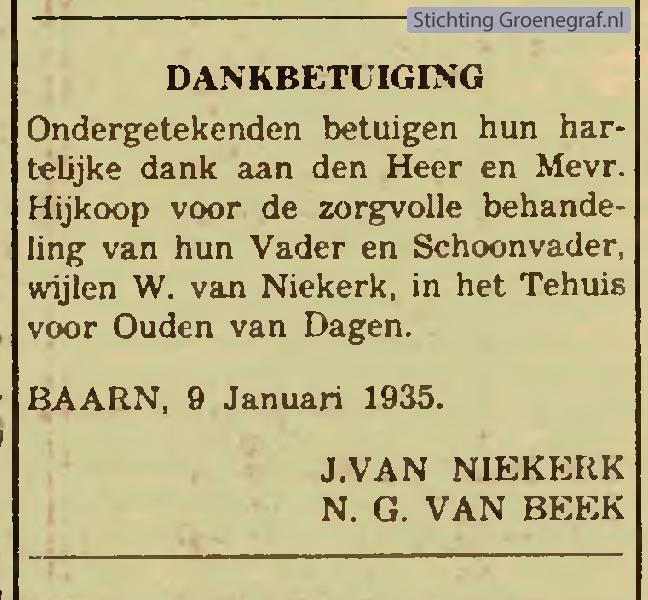 Overlijdensscan Willem van Niekerk