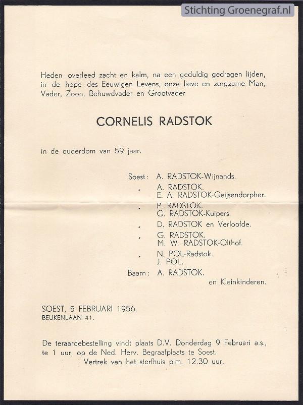 Overlijdensscan Cornelis  Radstok