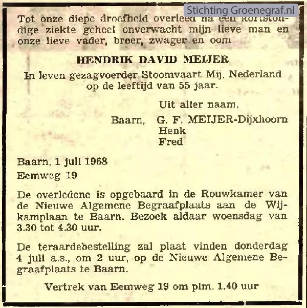 Overlijdensscan Hendrik David  Meijer