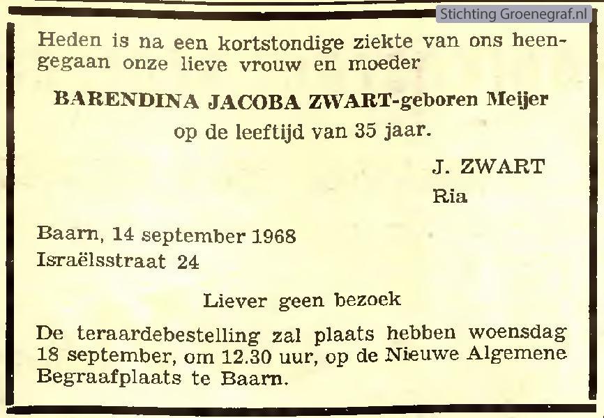 Overlijdensscan Barendina Jacoba  Meijer