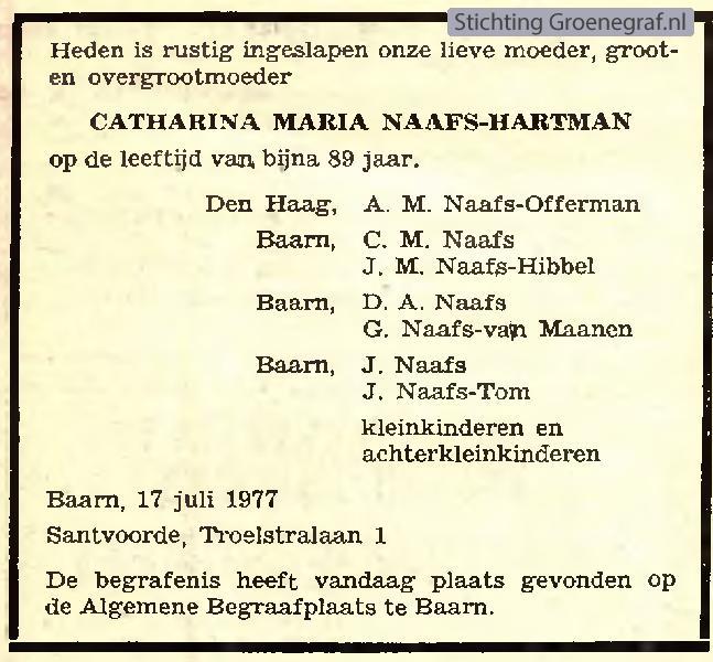 Overlijdensscan Catharina Maria  Hartman