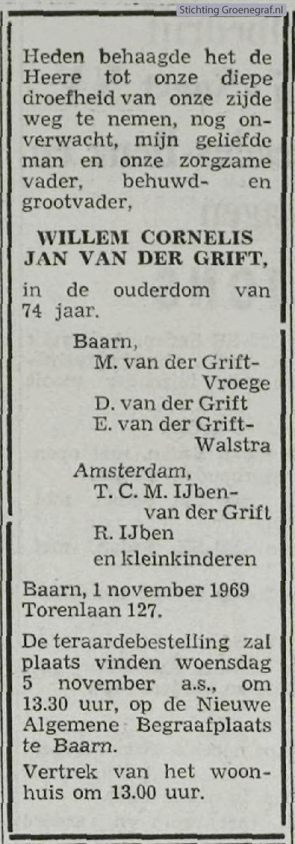 Overlijdensscan Willem Cornelis Jan van der Grift