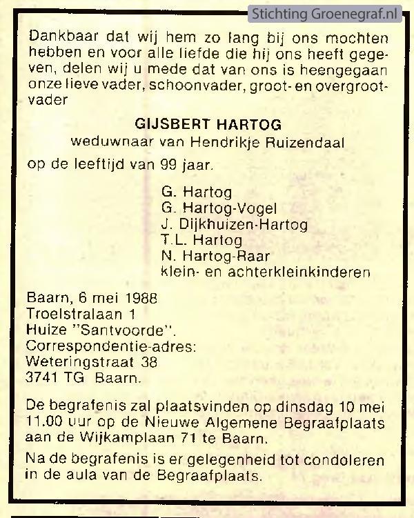 Overlijdensscan Gijsbert  Hartog