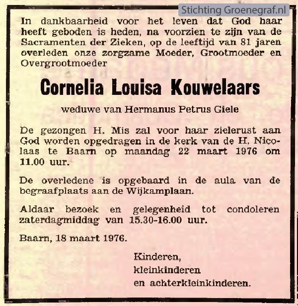 Overlijdensscan Cornelia Louisa  Kouwelaars