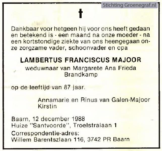 Overlijdensscan Lambertus Franciscus  Majoor