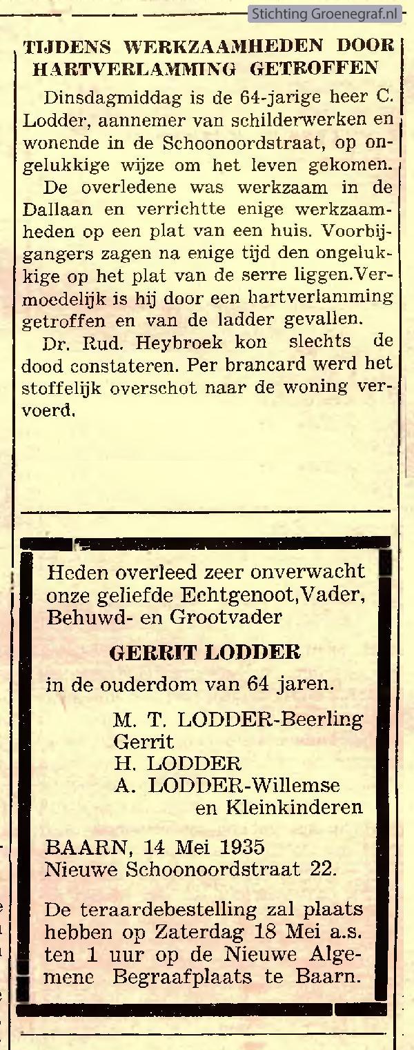 Overlijdensscan Gerrit  Lodder