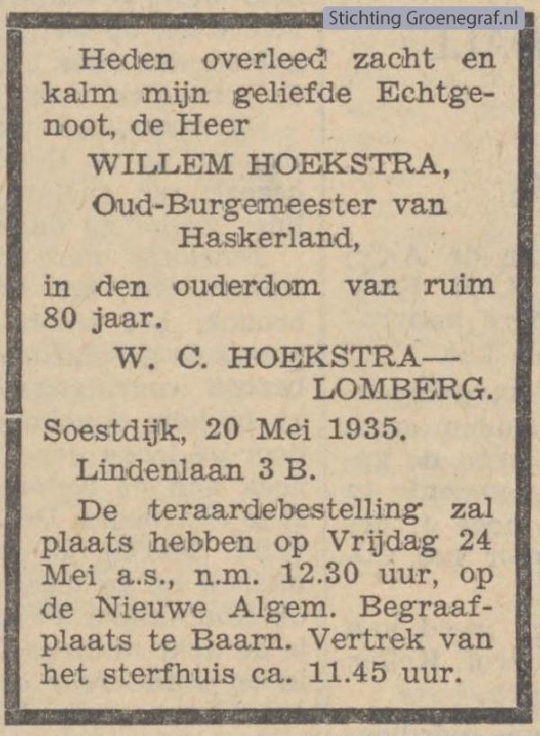 Overlijdensscan Willem  Hoekstra
