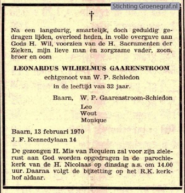 Overlijdensscan Leonardus Wilhelmus  Gaarenstroom