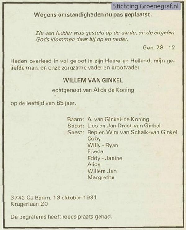 Overlijdensscan Willem van Ginkel