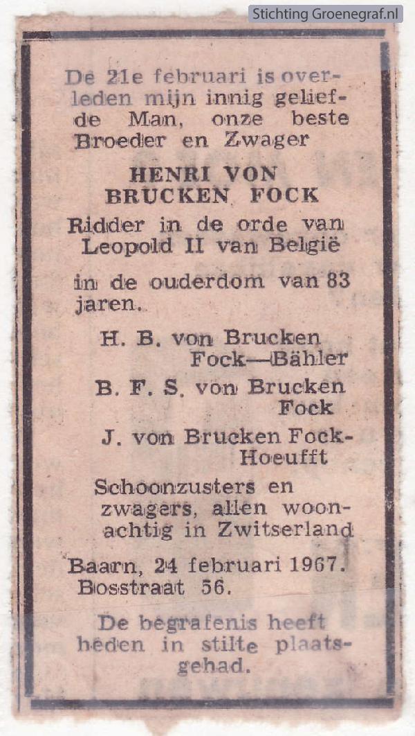 Overlijdensscan Henri von Brucken Fock