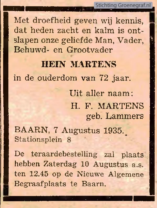 Overlijdensscan Hein  Martens