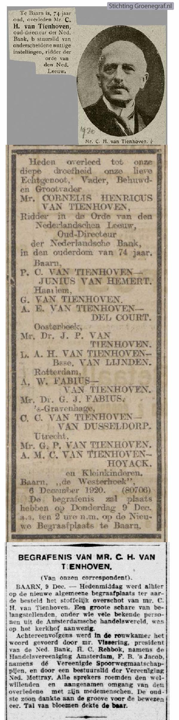 Overlijdensscan Cornelus Henricus van Tienhoven