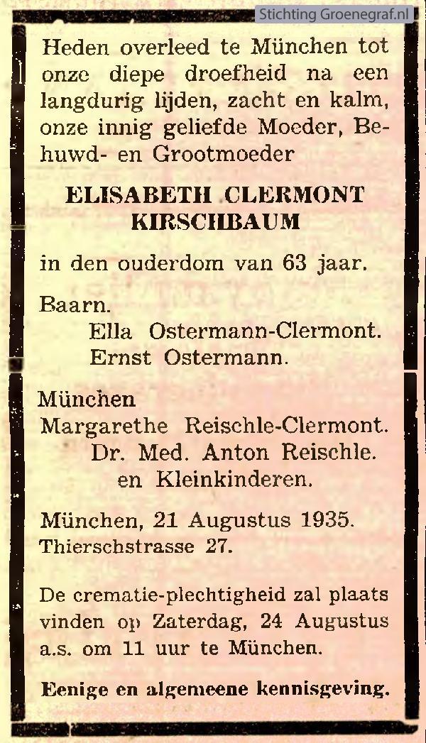 Overlijdensscan Elisabeth  Kirschbaum