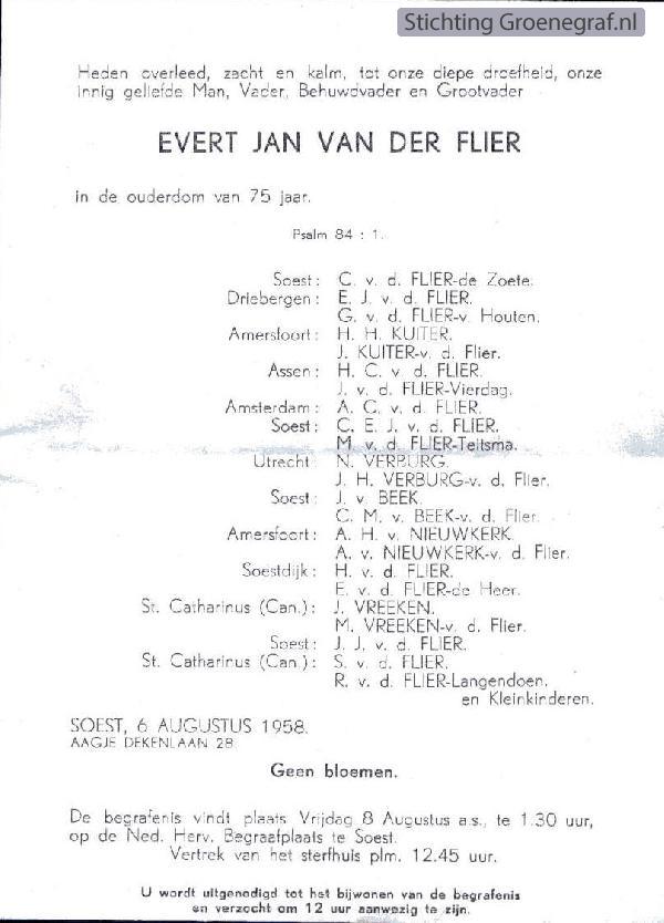 Overlijdensscan Evert Jan van der Flier