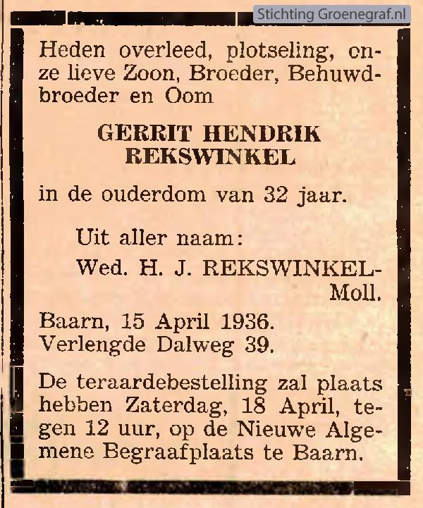 Overlijdensscan Gerrit Hendrik  Rekswinkel