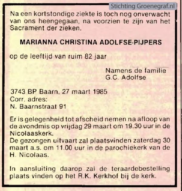 Overlijdensscan Marianna Christina  Pijpers