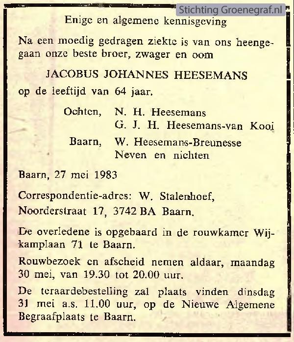 Overlijdensscan Jacobus Johannes  Heesemans