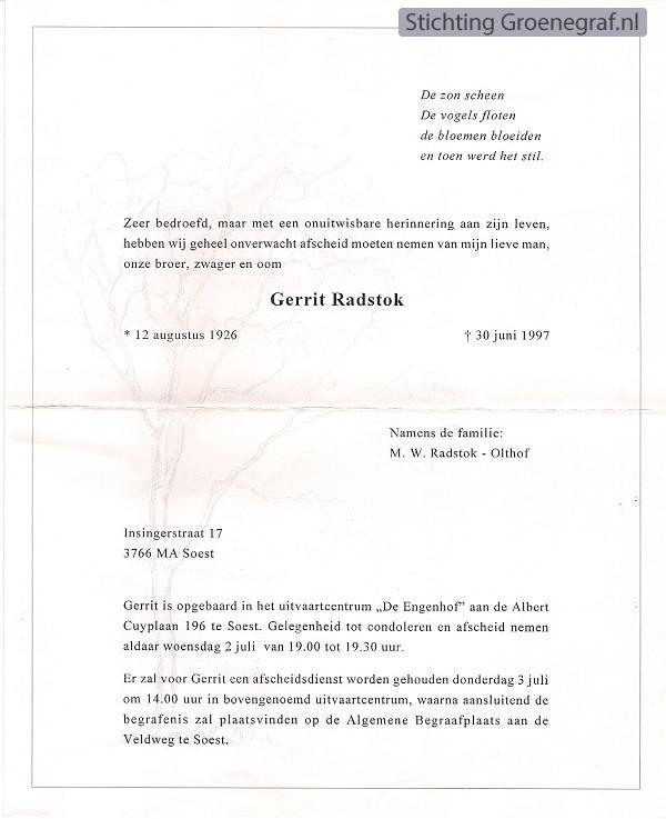 Overlijdensscan Gerrit  Radstok