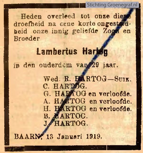 Overlijdensscan Lambertus  Hartog