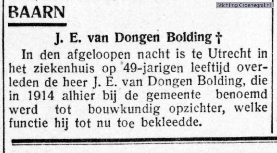 Overlijdensscan Jacobus Elisa van Dongen Bolding