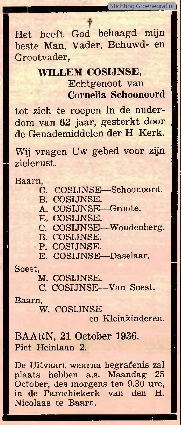 Overlijdensscan Willem  Cosijnse