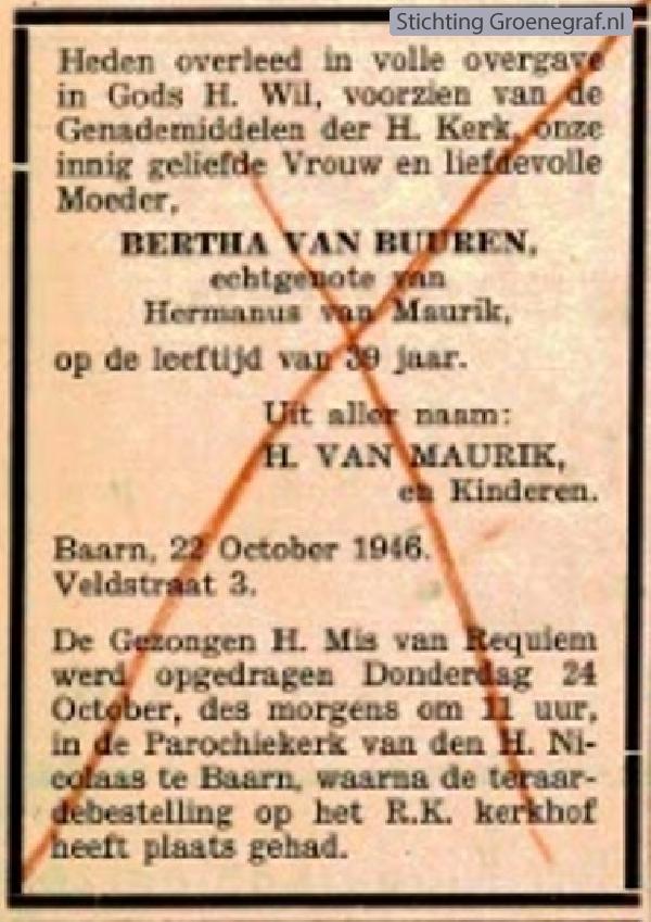 Overlijdensscan Bertha van Buuren