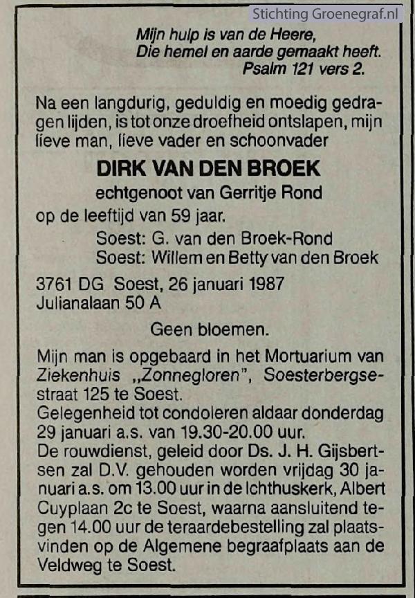 Overlijdensscan Dirk van den Broek